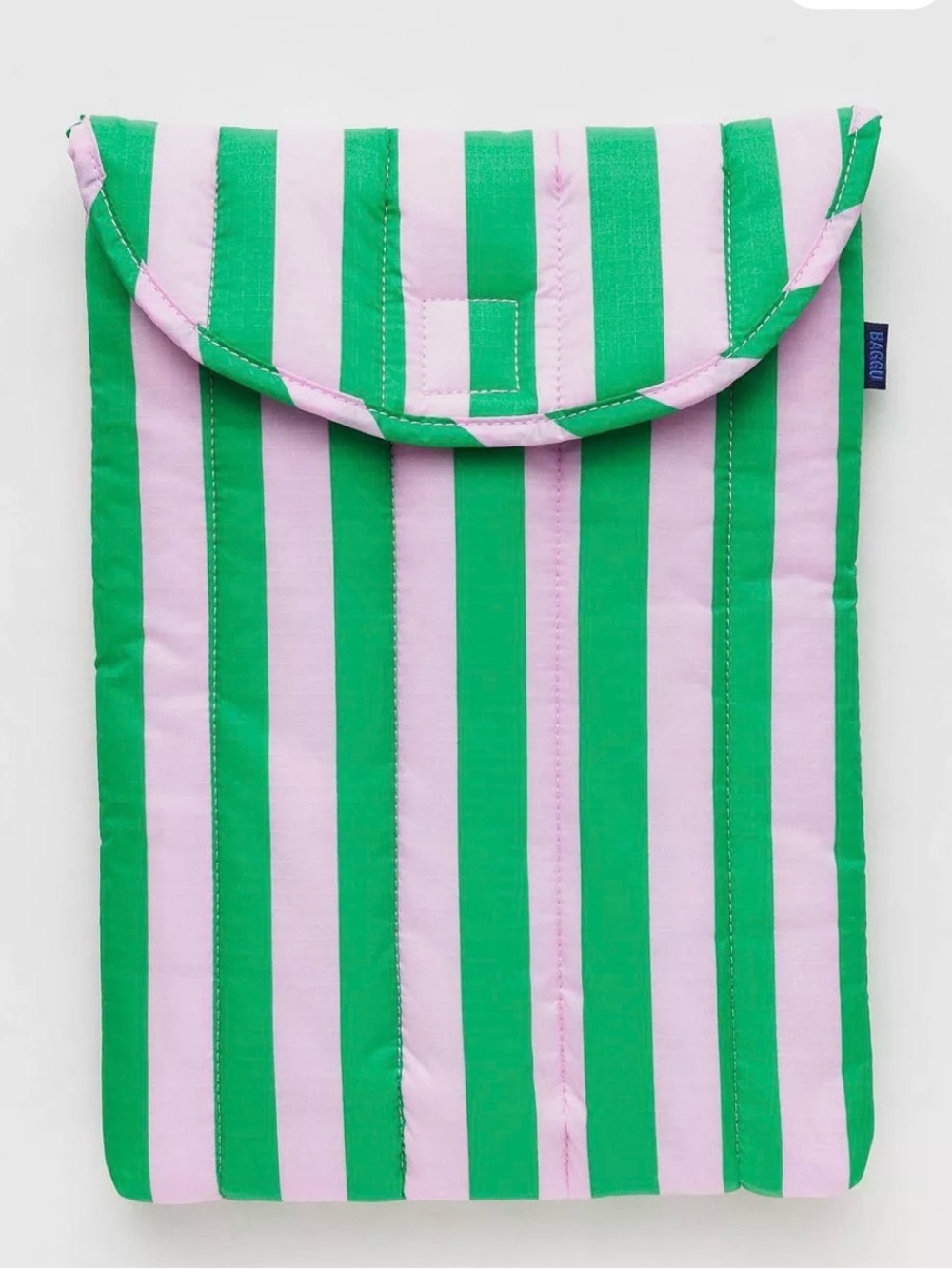 BAGGU Awning Stripe 13" Sleeve Striped Green & Pink Padded Laptop Sleeve